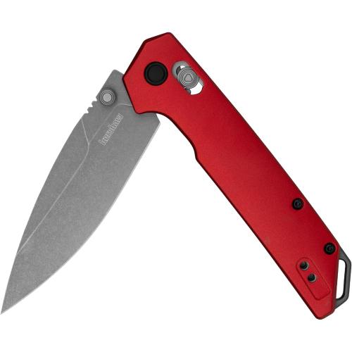 Kershaw Iridium Pocket Knife, Red Design, 3.4 Inch Steel Spear Point Blade, EDC with Thumb Stud Opening, Reversible Deep Carry, DuraLock, Everyday Carry Pocket Knife for Men and Women