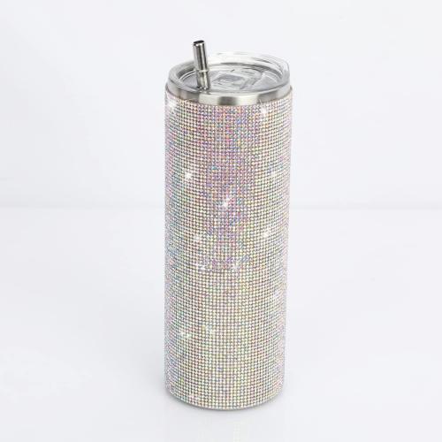 Diamond Stainless Steel Insulated Water Bottle With Straw & Brush - Reusable Leak-Proof Glitter Bottle for Women - Iced Coffee Cup Multicolor
