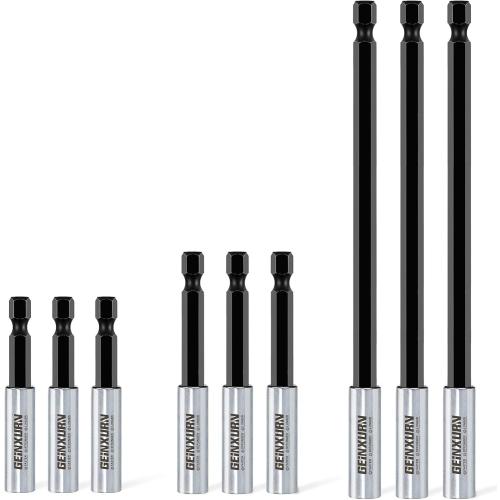 Geinxurn 9Pc Cr-V Screwdriver Bit Holders, Extension Socket Drill Bit Magnetic Holder Hex Shank Quick-Change Drill Bit Guide (2.5”3”6”)