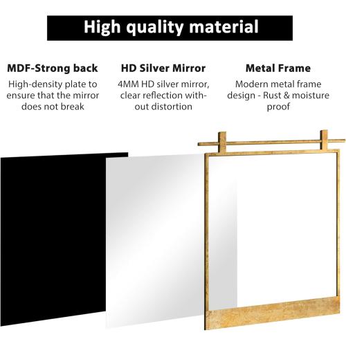 Gold Bathroom Mirror 24 x 24 Brushed Gold Square Rustic Rectangle Metal Framed Barn Door Farmhouse Bathroom Vanity Mirror for Over Sink, Foyer Entryway Decor