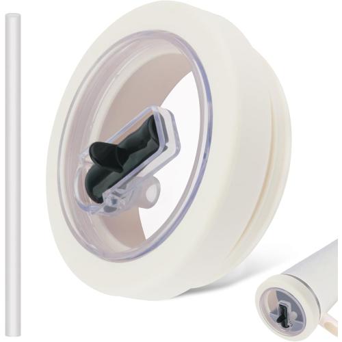 Tcamp 40 oz Flip Straw Leak Proof Lid for Stanley Quencher H2.0, Silicone Tumbler Replacement Lid for Stanley Cup Accessories, Spill Proof Straw Cover for Tumbler Accessories(Cream White)