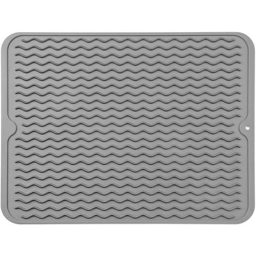 Silicone Dish Drying Mat for Multiple Usage,Easy clean,Eco-friendly,Heat-resistant Silicone Mat for Kitchen Counter or Sink,Refrigerator or drawer liner Grey L 16 inches x 12 inches