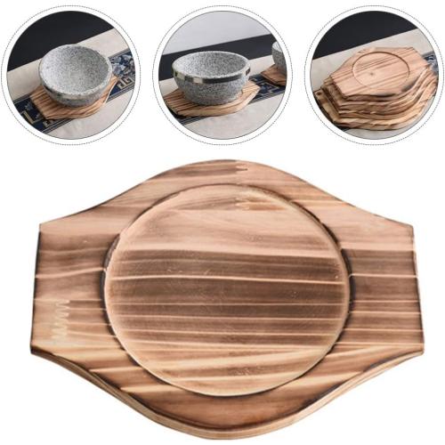 UPKOCH Stand Pads 2pcs Korean Dolsot Stone Bowl Wood Base Casserole Pot Tray Bibimbap Bowl Wood Mat Pot Trivet Trivet Coaster for Cooking Korean Soup and Food Desktop Desktop Stand