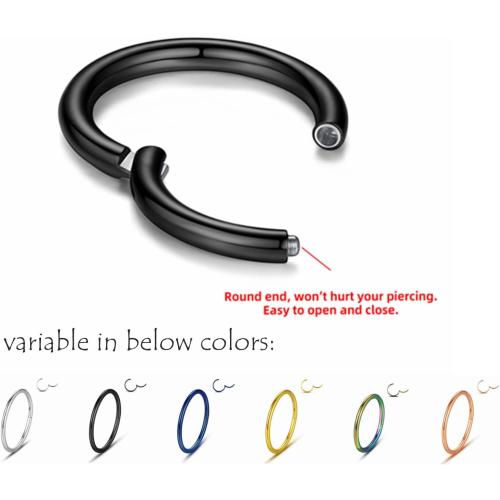 Yrogcu Nose Ring Lip Rings Septum-Clicker:8G 10G 12G14G 16G 18G 20G Dia.6mm 8mm 10mm 12mm 14mm 16mm Hinged Nose Piercing Hoop Ring Sleeper Earring Helix Rook Conch Cartilage Daith Tragus Earrings Nose Piercing Jewelry