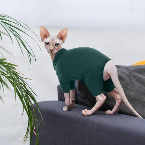 ROZKITCH Sphynx Cat Clothes, Breathable Soft Cat Jumpers for Cats Only, Coat with Four Legs, Warm Sweater T-Shirt Pajamas Jumpsuit Vest Cornish Rex Devon Rex Peterbald DarkGreen XXL