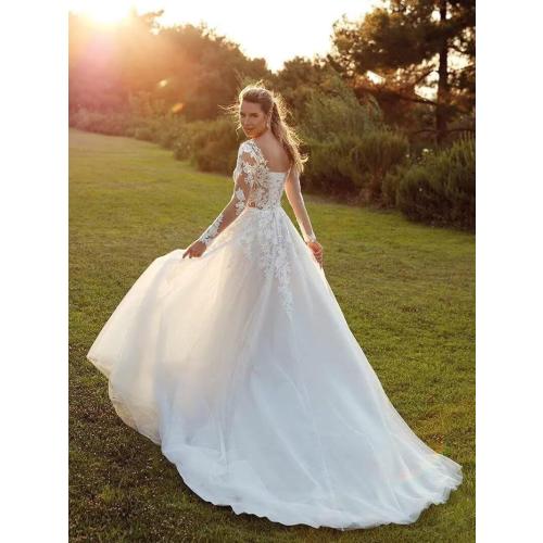 MeiLiqe Lace Appliques A-Line Wedding Dresses for Bride 2026 Beach Bridal Gowns with Train size small