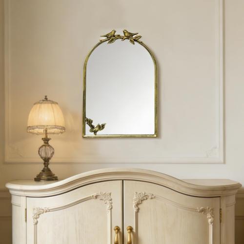 Antique Baroque Vintage Vanity Mirror 22x15Inch, Gold with Ornate Antique Frame, Arched Vintage Wall Mirror for Living Room, Fireplace, Entryway