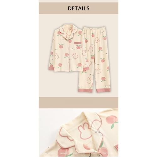 Kawaii Pajamas for Women Medium Autumn Ladies Cardigan Cotton Pajama Korean Lapel Sleepwear Long Sleeve Loungewear