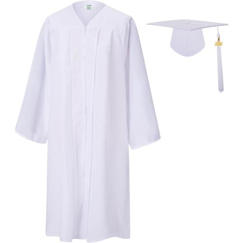 SAMDEEMI Unisex Size 42 White Adult  Matte 2026 Graduation Gown and Cap Set with Tassel for High School and College Bachelor 12 Colors