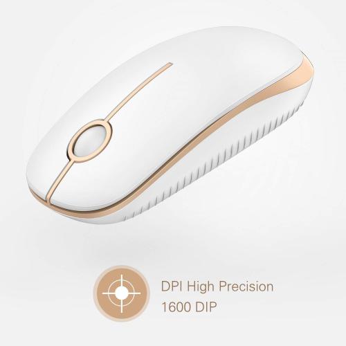 VssoPlor Wireless Mouse, 2.4G Slim Computer Laptop Mouse, White and Gold