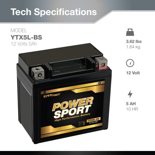 ExpertPower YTX5L-BS - SLA AGM Motorcycle Battery 12V 5Ah, 135 CCA Scooter and ATV Battery Compatible with Predator, Sportsman, Outlaw, YFM90R Raptor, Replacement for CT5L-BS Powersports Batteries