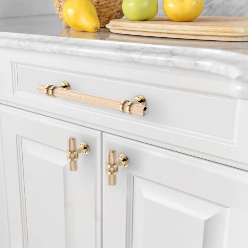 Amerdeco 10 Pack Knurled Gold Cabinet Pulls 5 Inch Hole Center Brushed Brass Kitchen Cabinet Handles for Drawer Dresser, Cupboard and Wardrobe ZH0025
