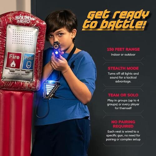 Squad Hero Rechargeable Laser Tag for Kids, Teens & Adults - Boys Gifts - Blasters & Vest Sensors - Fun Ideas Age 8  Year Old Toys - 4 Set - Lazer Teen Boy Game Boys & Girls Outdoor Teenage Activities