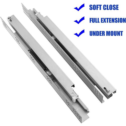 1 Pairs of 21 Inch Soft Close Undermount Drawer Slides Full Extension Concealed Drawer Rails with Mounting Screws,3D Locking Device and Brackets
