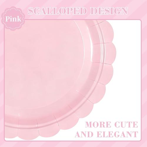 Oigco 50 Pcs Pink Plates and Napkins, Disposable Light Pink Scalloped Paper Plates & Napkins for Wedding Bridal Shower Birthday Baby Shower, Serves 25