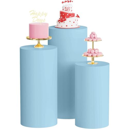 Wokceer Spandex Cylinder Stand Covers for Party 3Pcs Cylinder Pedestal Covers Plinth Stand Pillar Cover for Birthday Party Wedding Props Decor Dusty Blue