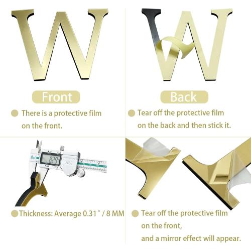 Large 3D Raised Letter Wall Stickers, 20cm 7.87inch Acrylic Alphabet Decals, Self-Adhesive Home Decor Letters for Living Room, Bedroom, Office, DIY, Light Gold (W, Light Gold)