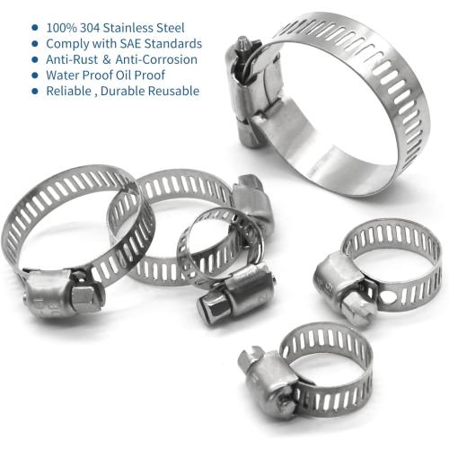 16 Pack Stainless Steel Hose Clamps, 1 inch to 2 inch Worm Gear Metal Hose Clamps for Pipe, Dryer Repair, Tubing and Fuel Line