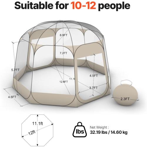 VEVOR Pop up Sports Tent, 8 Sizes Optional Clear Bubble Tent for 1-6 Person, Waterproof Outdoor Pod with Floor Mat & Top Cover, Garden Igloo Dome Tents Camping Shelter for Sports Watching