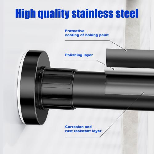 Ausemku Shower Curtain Rod 32 to 80 Inch - 1 Inch Diameter Never Rust Non-Slip Spring Tension Curtain Rod No Drilling Stainless Steel Telescoping Rod