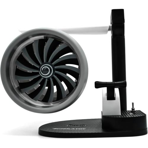 NIKOLATOY Jet Engine Fan Model Desk Gadget with Wireless Charger, Turbofan Engine Model Display with Rotating LED Blades, Creative Desktop Jet Fan Office Decor Engineering Gift for Men (Blue)