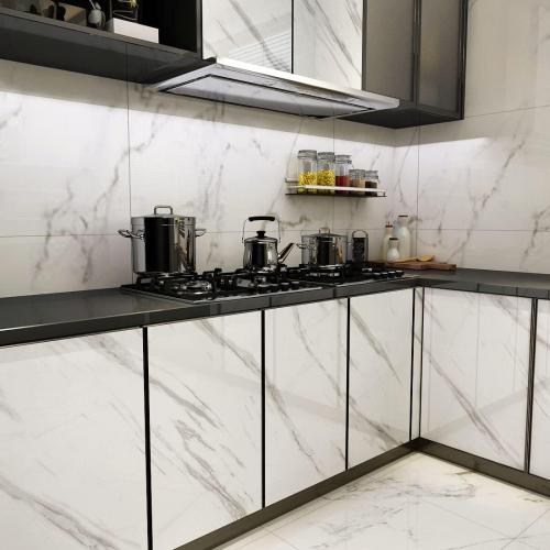 YENHOME 30X200 White Marble Contact Paper for Countertops Waterproof Self Adhesive Marble Peel and Stick Wallpaper Peel and Stick Countertops for Kitchen Bathroom Cabinet Vinyl Counter Cover Glossy