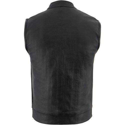 Milwaukee Leather LKM3710 Men's Black Club Style Leather Vest with Open Neck