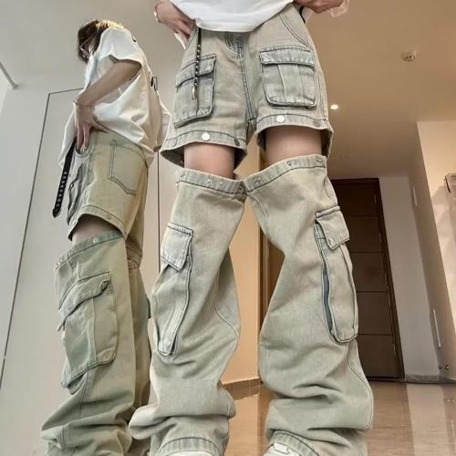 Daisy sizeM.. Casual Jeans American high Street y2k Retro Punk Style Detachable Loose Wide Leg Cargo Pants Unisex