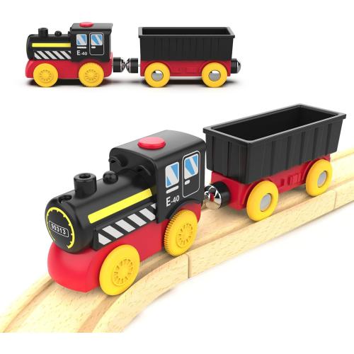 Battery Operated Locomotive Train, Magnetic Trains Toy for Wooden Tracks, Motorized Train Compatible with Thomas, Brio, Chuggington, Melissa & Doug