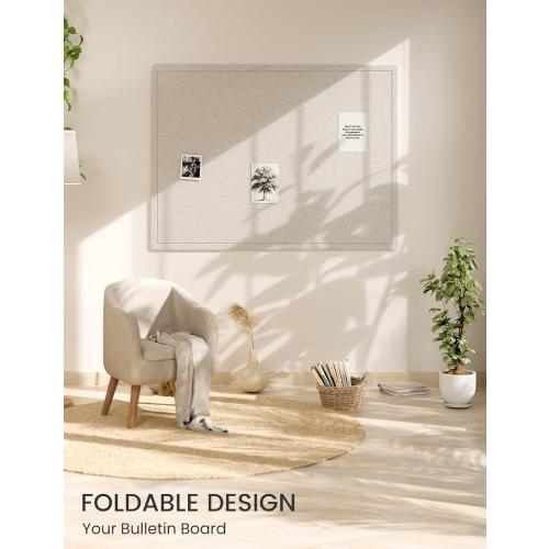 Fluxynara Large Bulletin Board, 47.2 x 35.4 Cork Board Alternative with 24 Safe Removable Adhesive Tabs, Foldable Felt Pin Board for Home Office, Classroom, Bedroom,Entryway for Walls—Oatmeal