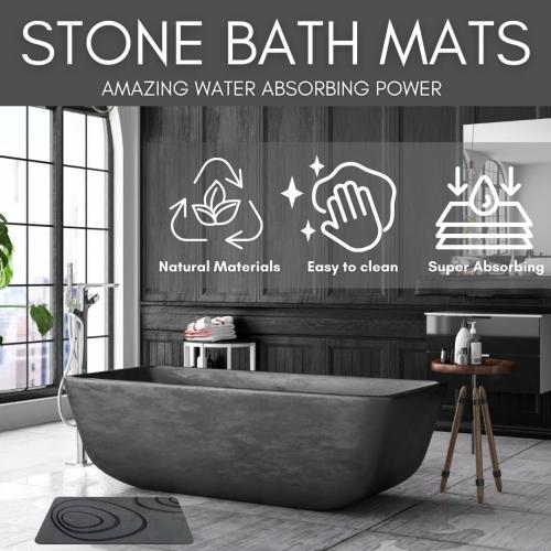 Premium Stone Bath Mat, Modern Diatomaceous Earth Shower mat, Diatomite Non-Slip Super Absorbent Bathroom Floor mat, Luxurious Quick-Drying Shower mat, Easy to Clean, Dark Gray, 15x24 Large.