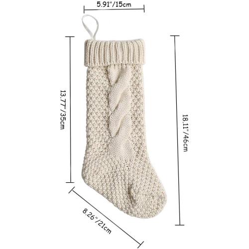 18 Large Size Cable Knit Christmas Stockings,Unique Burgundy Xmas Stocking Decorations for Family Holiday Season Decor (White)