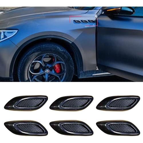6pcs Curboom Car Fender Trim Decorative Intake Universal Auto Air Flow Bumper Side Vent Decal Scoop Hood Spolier Door Carbon Fiber ABS Chrome Silver Exterior Glossy Black Sticker for Most Cars