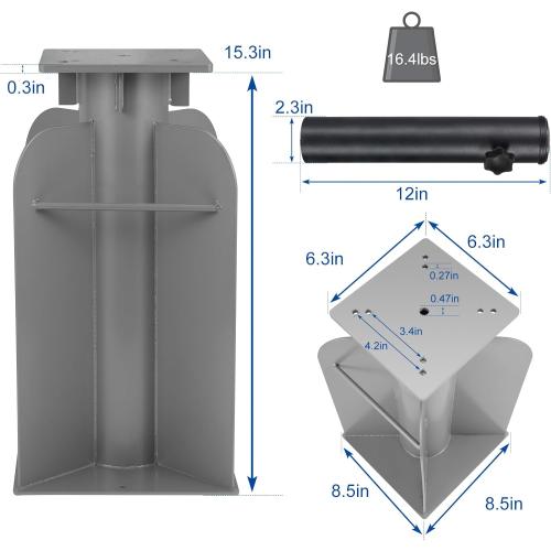 SLIIMU 18lbs In-ground Umbrella Base with Umbrella Stand Tube, Universal Umbrella Ground Anchor, Patio Umbrella Base In Ground for Offset Cantilever Umbrella, Hanging Parasol Stand Holder, Silver