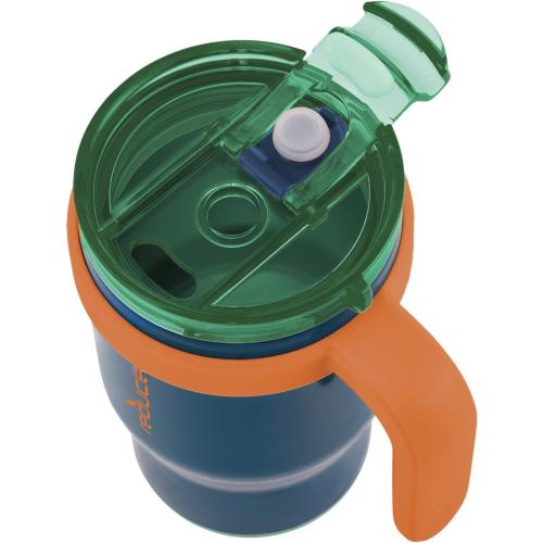 REDUCE 14 oz Coldee Tumbler with Handle for Kids - 2 Pack, Leakproof Insulated Stainless Steel Mug with Lid & Spill-Proof Straw, Keeps Drinks Cold up to 18 Hrs, Grey and Navy