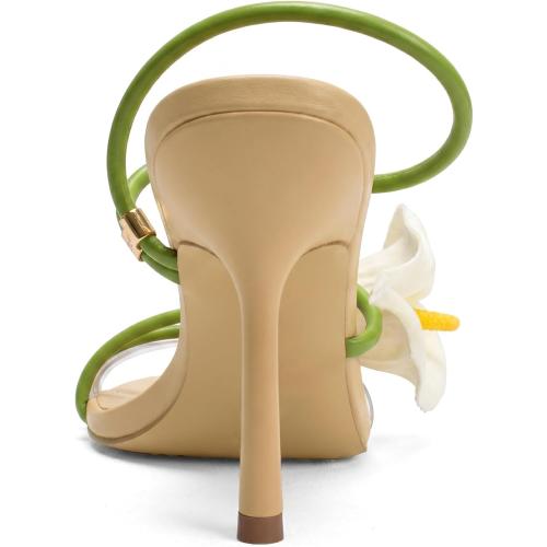 SIZE 8 Flower High Heels for Women Calla Lily Open Toe Floral Stilettos Heels Sexy Strappy Wedding Birthday Dressy Heeled Sandals