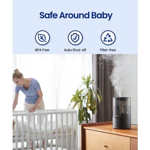 Humidifiers for Bedroom (1.1L), Small Cool Mist Humidifier for Home Plant and Baby Nursery, Quiet Ultrasonic Humidifier with 360° Nozzle, Auto Shut-Off, Filterless, Black