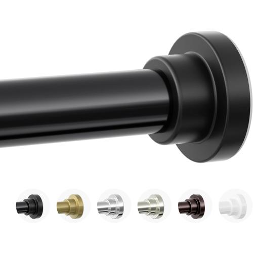 Shower Curtain Rod, 1 Diameter Heavy Duty Tension Shower Rod, Non Slip Adjustable 28-74 inch No Drilling Shower Curtain Rods Spring Tension For Bathroom, Shower Stall, No Rust, Black