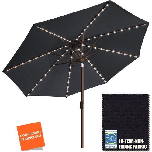 Color Black EliteShade USA 10-Year-Non-Fading Solar 9ft Market Umbrella with 80 LED Lights Patio Umbrellas Outdoor Table Umbrella with Ventilation, Black