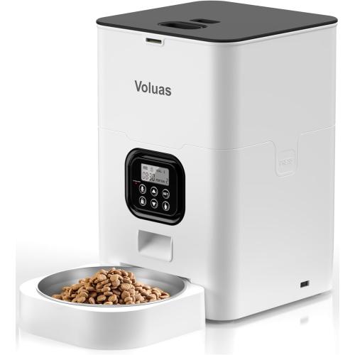 VOLUAS Automatic Cat Feeders - Timed Pet Feeder for Cats and Dogs with Dry Food Dispenser, Desiccant Bag, Programmable Portion Control, 4 Daily Meals, 10s Voice Recorder