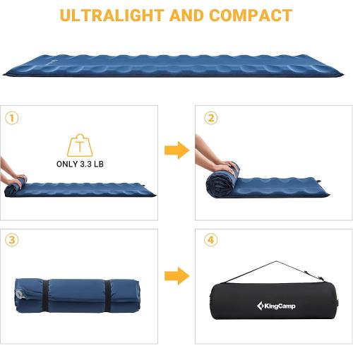 Dark Blue KingCamp Self Inflating Sleeping Pad 3D Inflatable Folding Sleeping Pad, Ultralight Camping Air Mattress for Tent Hiking and Adults,