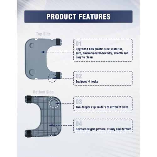 Wheelchair Tray Table with Cup Holder, Detachable Removable Universal Table Tray for Eating Reading Resting, Durable Wheelchair Mobility Scooters Accessories for Seniors & Adults (Grey)