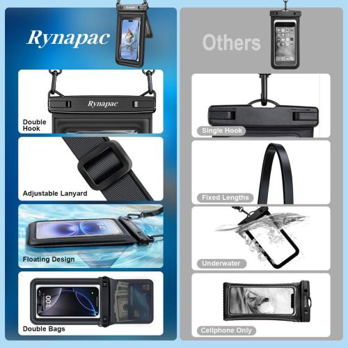 [Up to 8.5''] Floating Waterproof Phone Pouch, Double Bags Waterproof Phone Case with Lanyard for iPhone 17 16 15 Pro Max, Galaxy S25 Ultra, IPX8 Cellphone Dry Bag Beach Cruise Ship Essentials 2 Pack