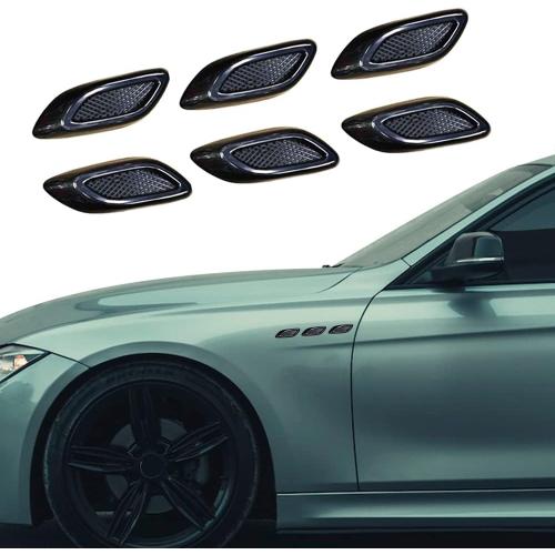 6pcs Curboom Car Fender Trim Decorative Intake Universal Auto Air Flow Bumper Side Vent Decal Scoop Hood Spolier Door Carbon Fiber ABS Chrome Silver Exterior Glossy Black Sticker for Most Cars