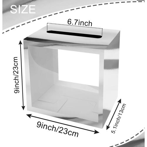 SietDESEO Silver Card Box for Party with Clear Window Box for Cards Receiving for Wedding Birthday Graduation Baby Shower Decorations Raffle Ticket Box