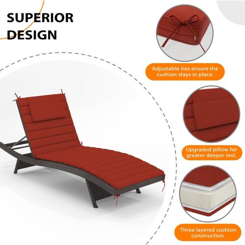 Sundale Outdoor Olefin Quilted Lounge Cushion Set of 2, Patio Foldable Chaise Lounger Cushion, Water-Resistant Lounge Chair Pad with Straps Red, 80 x 26 inches