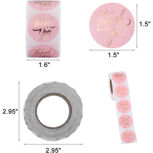 Yoption 1.5 Round Thank You Stickers, 500pcs Pink Mailing Supplies Labels Per Roll, Pink