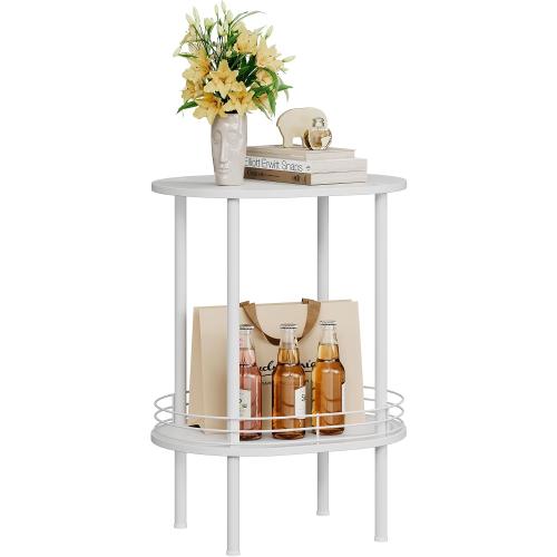 Small Modern Oval Side Table with Storage,2-Tier Side Tables Living Room,Sturdy Nightstand for Small Space - Living Room, Bedroom, Bathroom, Nursery (1PC,White)