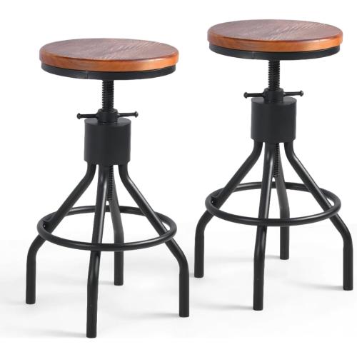 Industrial Bar Stool-Set of 2-Swivel Counter Coffee Chair-Extra Pub Height Adjustable 22-33 inch
