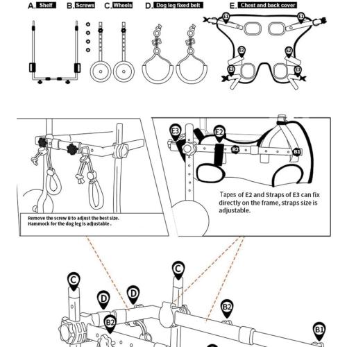 Adjustable Dog Wheel-Chair for Back Legs,Pet Walk Tools,Pet Mobility Aids with Wheels,Brace and Hip Support, Suitable for Back Legs,Dog Assisted Walking Device